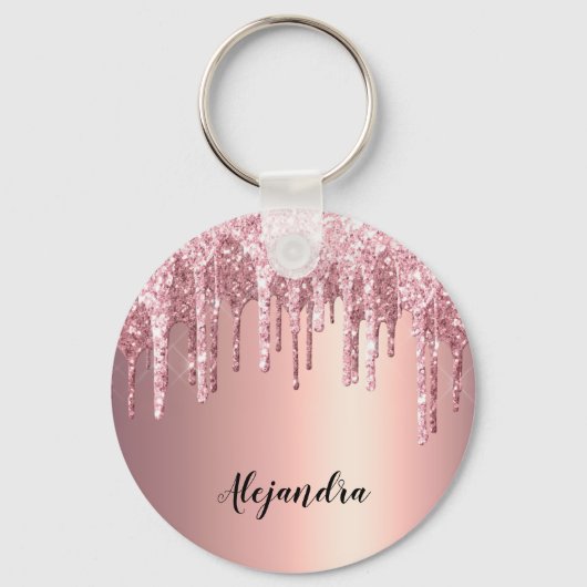 Elegant stylish copper rose gold glitter drips キーホルダー (正面)