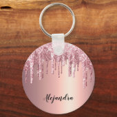 Elegant stylish copper rose gold glitter drips キーホルダー (正面)