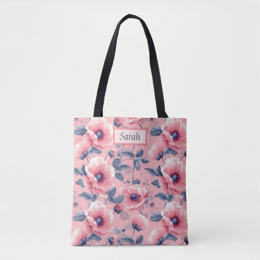 Elegant Stylish Cute Boho Pink Botanical Floral トートバッグ (正面)