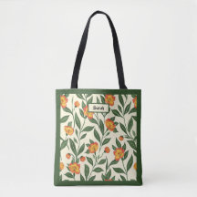 Elegant Stylish Cute Orange Botanical Floral Tote