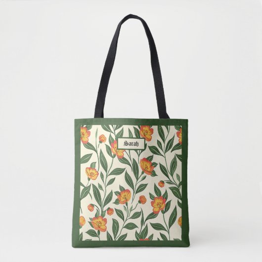 Elegant Stylish Cute Orange Botanical Floral Tote トートバッグ (正面)