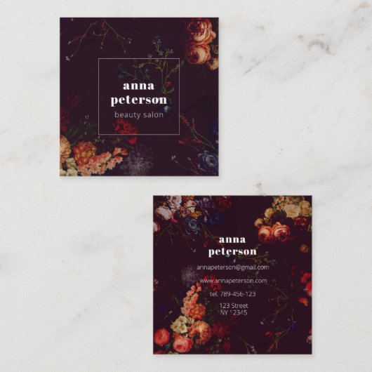 Elegant Stylish Dark Floral スクエア名刺 (正面/裏面)