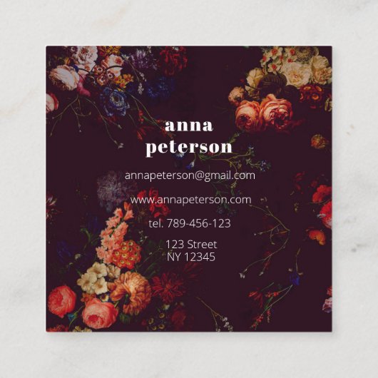Elegant Stylish Dark Floral スクエア名刺 (裏面)