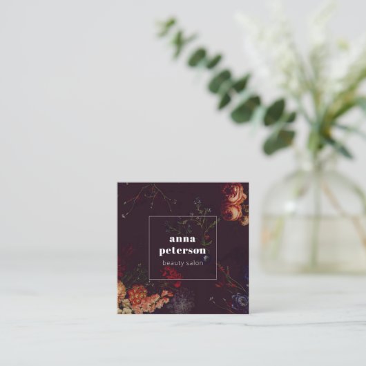 Elegant Stylish Dark Floral スクエア名刺 (スタンド正面)