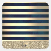 Elegant Stylish Gold Stripes Glitter,Navy Blue スクエアシール (正面)