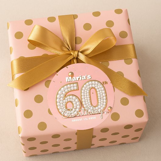 Elegant Stylish Pearl Gold Soft Pink 60th Birthday ラウンドシール