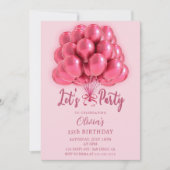 Elegant Stylish Pink Balloons Birthday 招待状 (正面)
