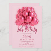 Elegant Stylish Pink Balloons Birthday 招待状 (正面/裏面)