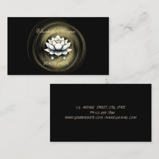 Elegant Stylish Professional Lotus Black 名刺 (正面/裏面)