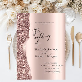 Elegant Stylish Rose Gold Glitter Script 招待状