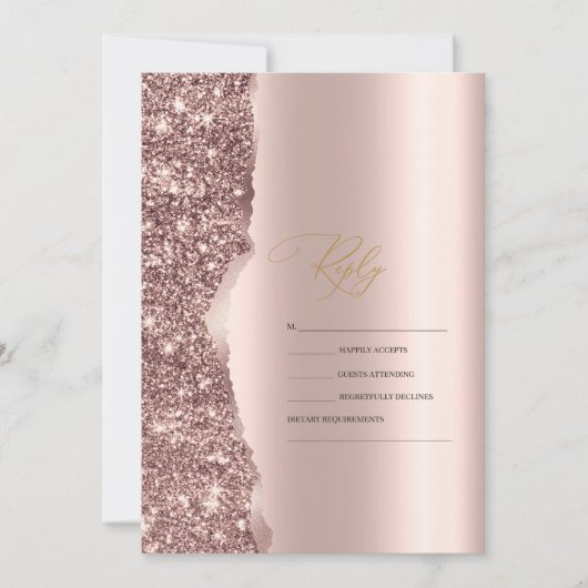 Elegant Stylish Rose Gold Glitter Script RSVP 招待状 (正面)