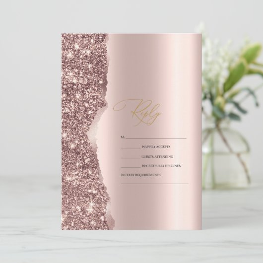 Elegant Stylish Rose Gold Glitter Script RSVP 招待状 (スタンド正面)