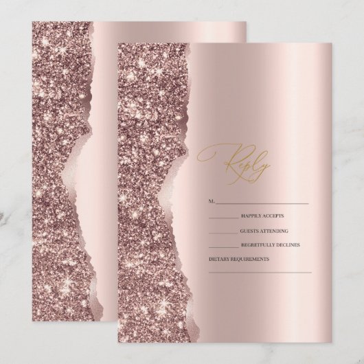 Elegant Stylish Rose Gold Glitter Script RSVP 招待状 (正面/裏面)