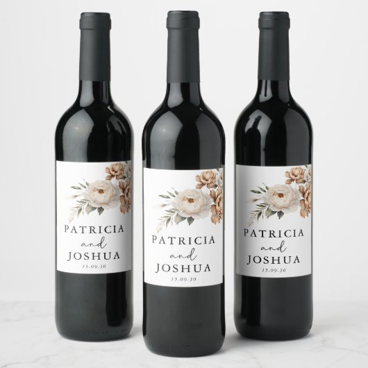 Elegant Stylish Rustic Boho Wedding Wine Labels ワインラベル (ボトル)