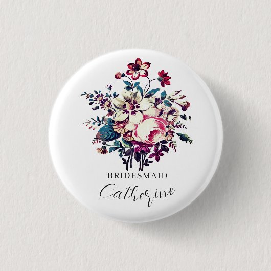 Elegant Stylish Vintage Roses Bouquet Wedding 缶バッジ (正面)