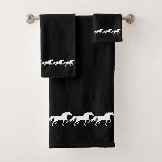 Elegant Stylish White Horses on Black バスタオルセット (インサイチュ)
