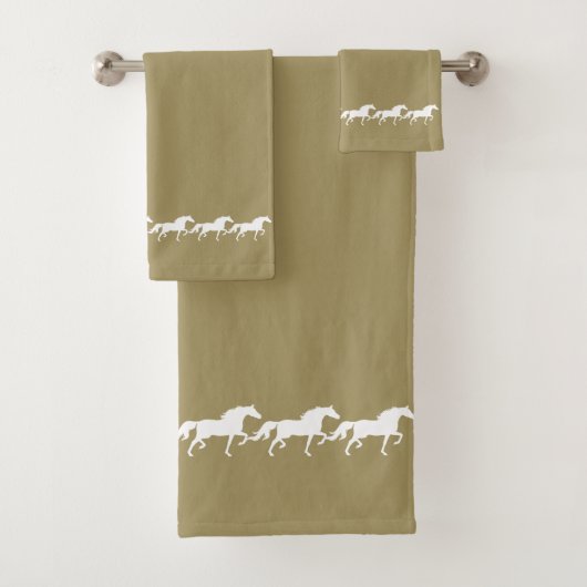 Elegant Stylish White Horses on Lucky Beige バスタオルセット (インサイチュ)