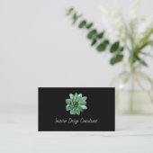 Elegant Succulent Botanical QR code Black  名刺 (スタンド正面)