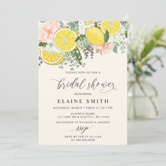 Elegant Summer Lemon Lime Citrus Bridal Shower  招待状 (スタンド正面)