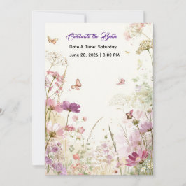 Elegant Summer Meadow Wildflowers Bridal Shower 招待状