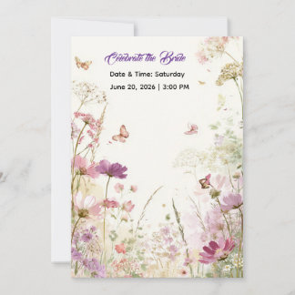 Elegant Summer Meadow Wildflowers Bridal Shower 招待状