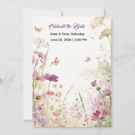 Elegant Summer Meadow Wildflowers Bridal Shower 招待状 (正面)