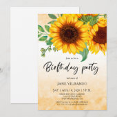 Elegant Sunflower Birthday Party Invitation 招待状 (正面/裏面)