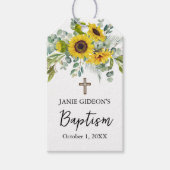 Elegant Sunflower & Eucalyptus Boho Cross Baptism ギフトタグ (正面)