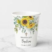 Elegant Sunflower & Eucalyptus Boho Cross Baptism 紙コップ (裏面)