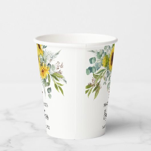 Elegant Sunflower & Eucalyptus Boho Cross Baptism 紙コップ (右)