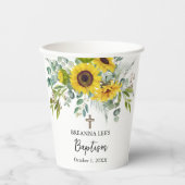 Elegant Sunflower & Eucalyptus Boho Cross Baptism 紙コップ (正面)