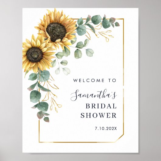 Elegant Sunflower Floral Bridal Shower Welcome ポスター (正面)