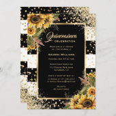 Elegant Sunflower Gold Black White Quinceañera 招待状 (正面/裏面)