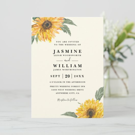 Elegant Sunflower Rustic Modern QR Code Wedding 招待状 (スタンド正面)