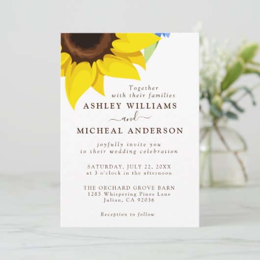 Elegant Sunflower Wedding Invitation With Photo 招待状 (スタンド正面)