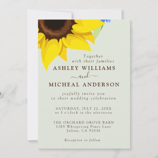 Elegant Sunflower Wedding Invitation With Photo 招待状 (正面)