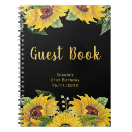 Elegant Sunflowers and Foliage Birthday Guest Book ノートブック