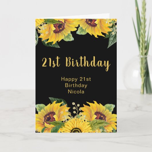 Elegant Sunflowers and Foliage Birthday Party カード (正面)