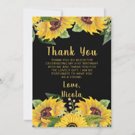 Elegant Sunflowers and Foliage Birthday Party サンキューカード