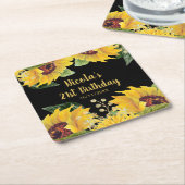 Elegant Sunflowers and Foliage Birthday Party スクエアペーパーコースター (アングル)
