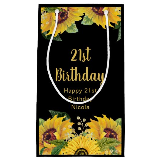 Elegant Sunflowers and Foliage Birthday Party スモールペーパーバッグ (正面)