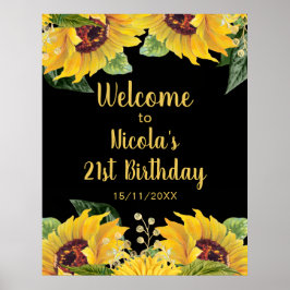 Elegant Sunflowers and Foliage Birthday Party ポスター