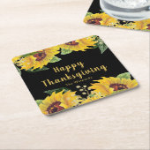 Elegant Sunflowers and Foliage Thanksgiving Party スクエアペーパーコースター (アングル)