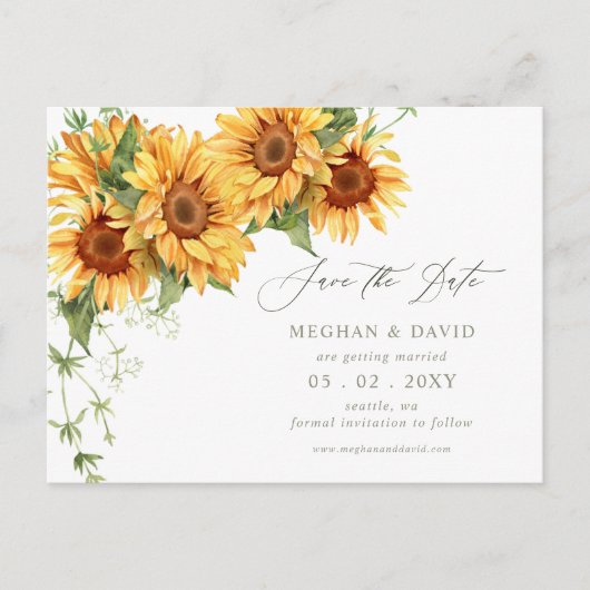 Elegant Sunflowers Garden Floral Save the Date 案内ポストカード (正面)