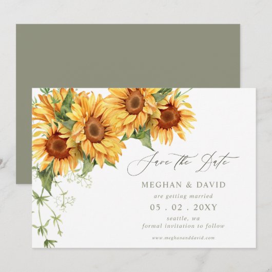 Elegant Sunflowers Garden Floral Save the Date 案内状 (正面/裏面)
