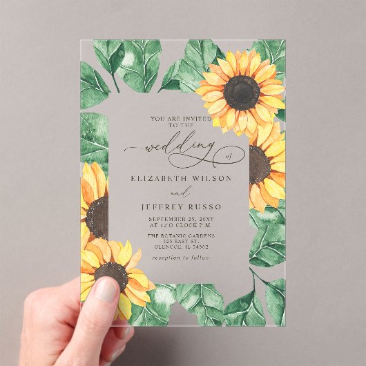 Elegant Sunflowers Garden Floral Wedding アクリル招待状 (インサイチュ (ポータブル))