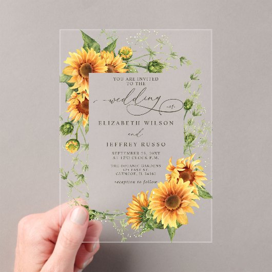 Elegant Sunflowers Garden Floral Wedding アクリル招待状 (インサイチュ (ポータブル))