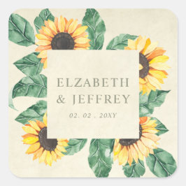 Elegant Sunflowers Garden Floral Wedding スクエアシール