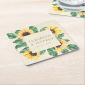 Elegant Sunflowers Garden Floral Wedding スクエアペーパーコースター (アングル)