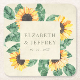 Elegant Sunflowers Garden Floral Wedding スクエアペーパーコースター